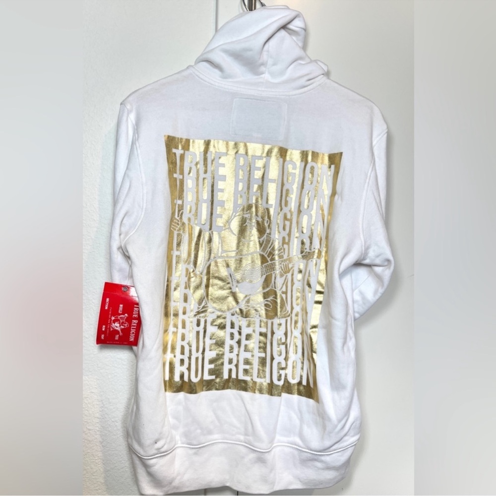 True Religion | White Gold Logo Full Zip Hoodie